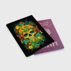 Обложка для паспорта матовая кожа Мексиканский психоделический череп - фото 2