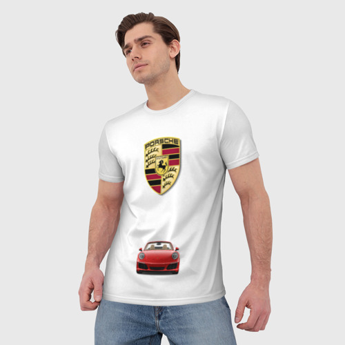 Мужская футболка 3D с принтом Porsche car, фото на моделе #1