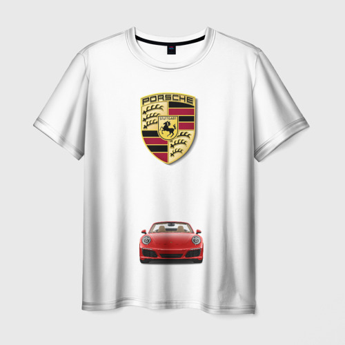 Мужская футболка 3D с принтом Porsche car, вид спереди #2