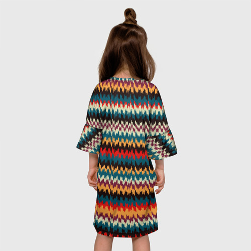 Детское платье 3D с принтом Красно-зеленый мелкие волны, вид сзади #2