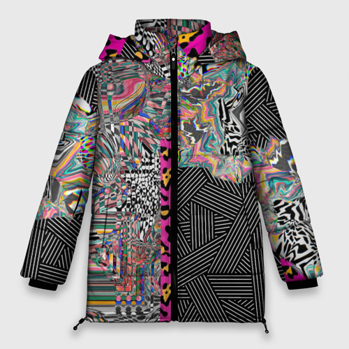 Женская зимняя куртка Oversize Asymmetric glitch abstraction, цвет черный