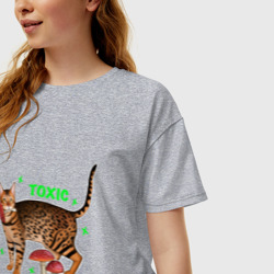 Женская футболка хлопок Oversize Токсичный бенгальский кот с мухомором - фото 2