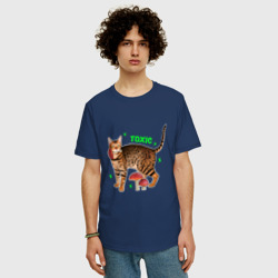 Мужская футболка хлопок Oversize Токсичный бенгальский кот с мухомором - фото 2