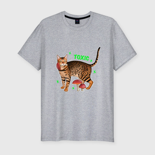 Мужская футболка хлопок Slim Токсичный бенгальский кот с мухомором, цвет меланж