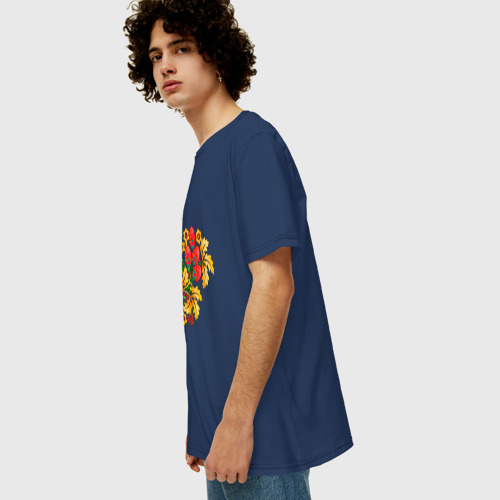 Мужская футболка хлопок Oversize Хохлома традиционный русский узор, цвет темно-синий - фото 5