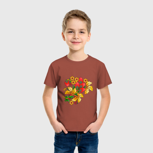 Детская футболка хлопок Хохлома традиционный русский узор, цвет кирпичный - фото 3
