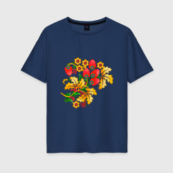 Женская футболка хлопок Oversize Хохлома традиционный русский узор