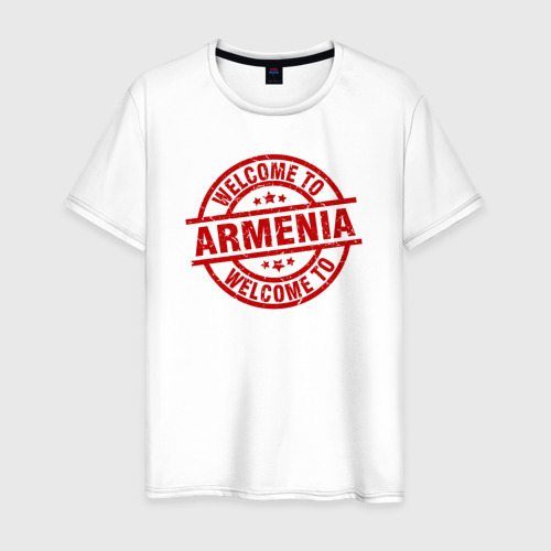 Мужская футболка из хлопка с принтом Добро пожаловать в Армению, вид спереди №1