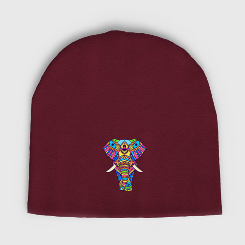 Детская шапка демисезонная Разноцветный слон, цвет меланж-бордовый