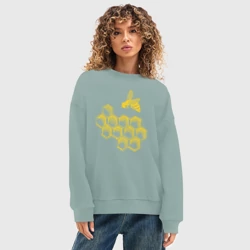 Женский свитшот oversize без начеса хлопок Соты и пчела - фото 2