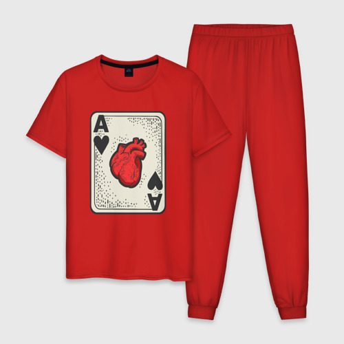 Мужская пижама хлопок с принтом Туз сердца, вид спереди #2