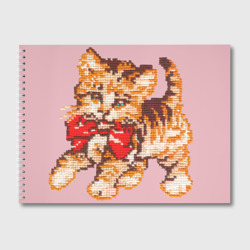 Альбом для рисования Милый котенок вышивка на розовом