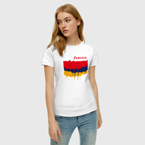 Женская футболка хлопок с принтом Flag Armenia, фото на моделе #1