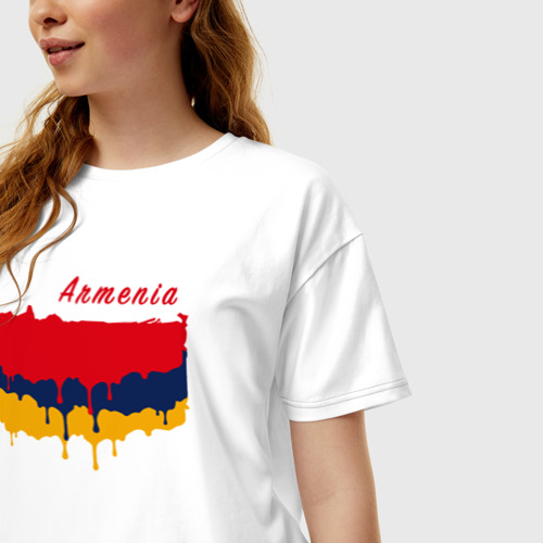 Женская футболка хлопок Oversize Flag Armenia, цвет белый - фото 3