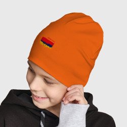Шапка с принтом Flag Armenia для ребенка, вид на модели спереди №3. Цвет основы: оранжевый