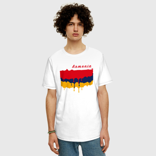 Мужская футболка хлопок Oversize с принтом Flag Armenia, фото на моделе #1