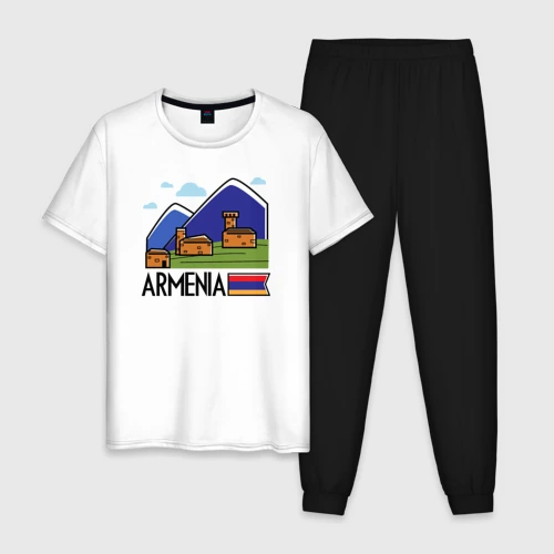 Мужская пижама с белой футболкой хлопок Горная Армения