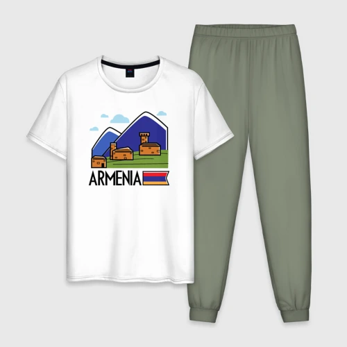 Мужская пижама с белой футболкой хлопок Горная Армения