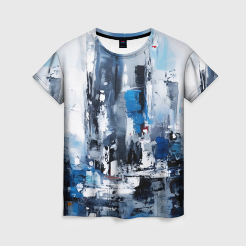 Женская футболка 3D с принтом Абстрактный городской пейзаж, вид спереди #2