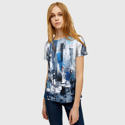 Женская футболка 3D с принтом Абстрактный городской пейзаж, фото на моделе #1