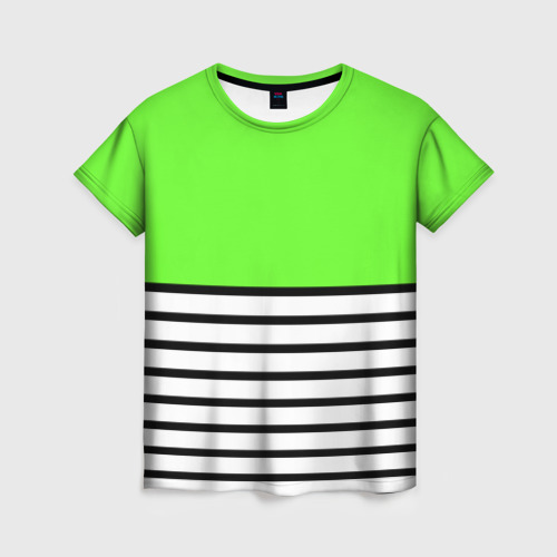 Женская футболка с принтом Полосатый ярко-салатовый, вид спереди №1