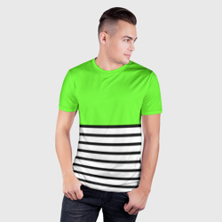 Мужская футболка 3D Slim Полосатый ярко-салатовый - фото 2