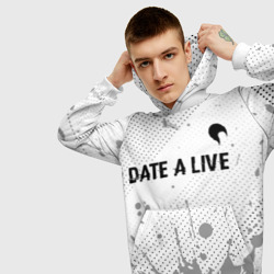 Толстовка с принтом Date A Live glitch на светлом фоне: символ сверху для мужчины, вид на модели спереди №3. Цвет основы: белый