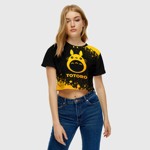 Женская футболка Crop-top 3D Totoro - gold gradient, цвет 3D печать - фото 4