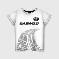 Детская футболка 3D Daewoo Speed на светлом фоне со следами шин: символ сверху