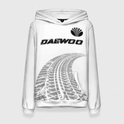 Женская толстовка 3D Daewoo Speed на светлом фоне со следами шин: символ сверху
