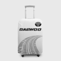 Чехол для чемодана 3D Daewoo Speed на светлом фоне со следами шин: символ сверху