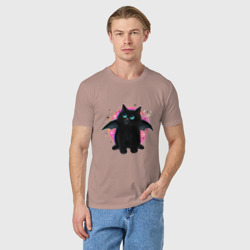 Мужская футболка хлопок Черный котенок летучая мышь хэллоуин - фото 2