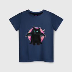 Детская футболка хлопок Черный котенок летучая мышь хэллоуин