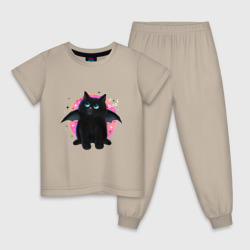 Детская пижама хлопок Черный котенок летучая мышь хэллоуин