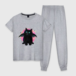 Женская пижама хлопок Черный котенок летучая мышь хэллоуин