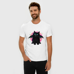 Мужская футболка хлопок Slim Черный котенок летучая мышь хэллоуин - фото 2