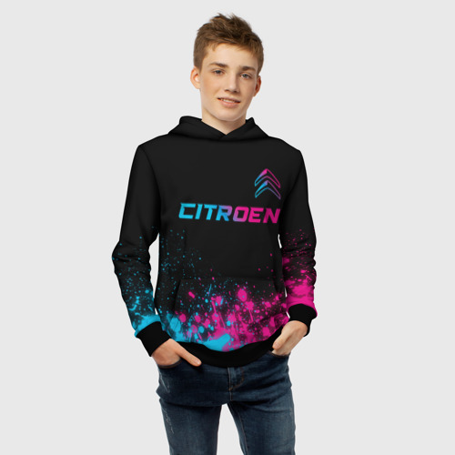 Детская толстовка 3D Citroen - neon gradient: символ сверху, цвет черный - фото 6