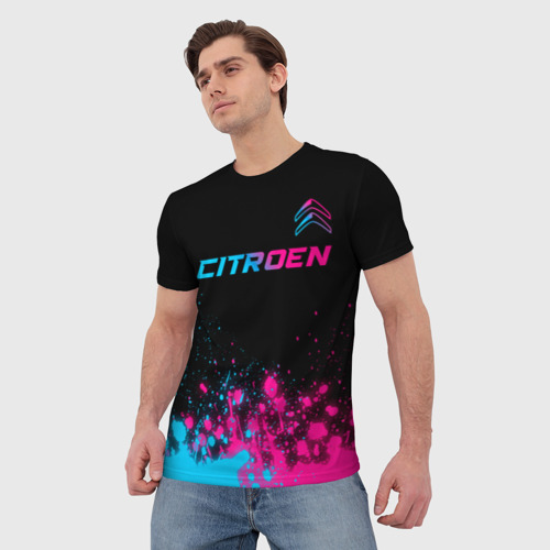 Мужская футболка 3D Citroen - neon gradient: символ сверху, цвет 3D печать - фото 3