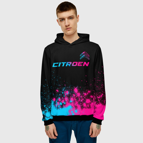 Мужская толстовка 3D Citroen - neon gradient: символ сверху, цвет черный - фото 3