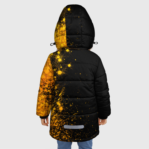 Зимняя куртка для девочек 3D с принтом Brawl Stars - gold gradient: по-вертикали, вид сзади #2