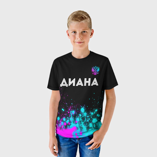 Детская футболка 3D Диана и неоновый герб России: символ сверху, цвет 3D печать - фото 3