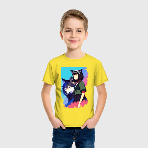 Детская футболка хлопок Девчонка со своим другом волком - аниме, цвет желтый - фото 3