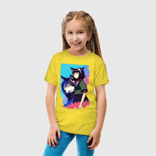 Детская футболка хлопок Девчонка со своим другом волком - аниме, цвет желтый - фото 5