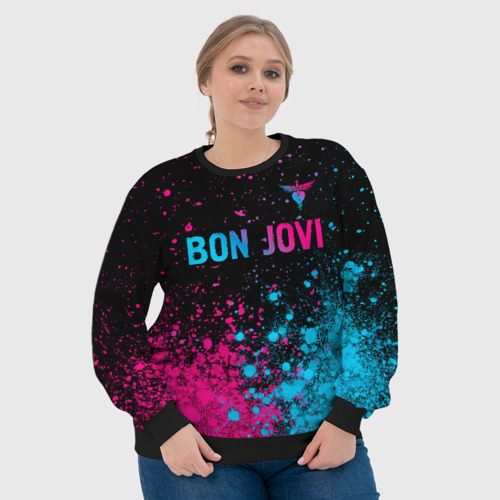 Женский свитшот 3D Bon Jovi - neon gradient: символ сверху, цвет 3D печать - фото 6