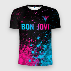 Мужская футболка 3D Slim Bon Jovi - neon gradient: символ сверху