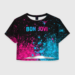 Женская футболка Crop-top 3D Bon Jovi - neon gradient: символ сверху