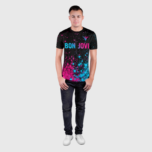 Мужская футболка 3D Slim Bon Jovi - neon gradient: символ сверху, цвет 3D печать - фото 4