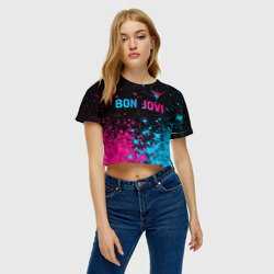 Женская футболка Crop-top 3D Bon Jovi - neon gradient: символ сверху - фото 2