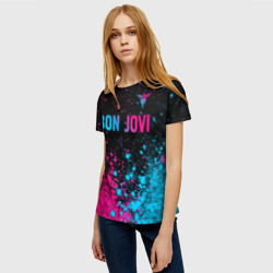 Женская футболка 3D Bon Jovi - neon gradient: символ сверху - фото 2