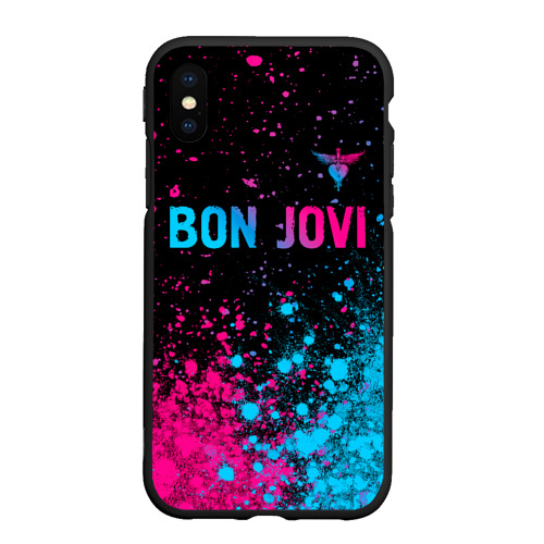 Чехол для iPhone XS Max матовый Bon Jovi - neon gradient: символ сверху